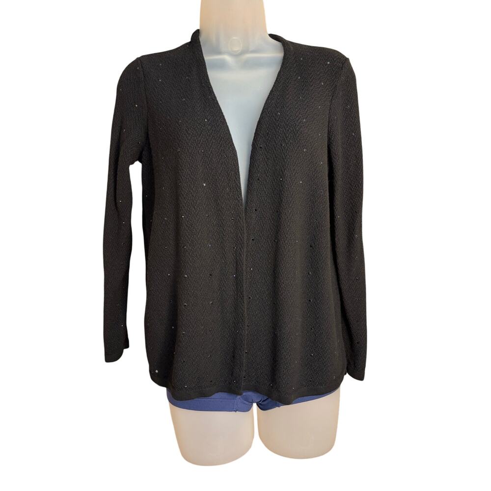 J.Jill Sequined black open front cardigan rhinestone sequin sweater sz Petite Sm